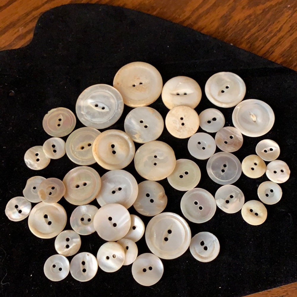 Antique Mother of Pearl Buttons. Lot of 43. Varied Sizes.